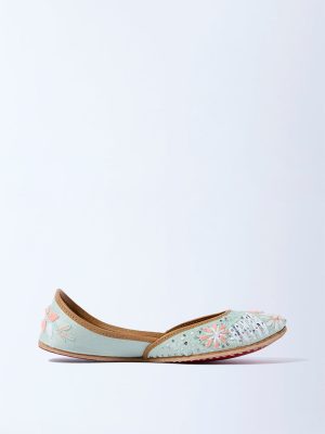 LUNA BLU Mint Floral Embroidered Juttis
