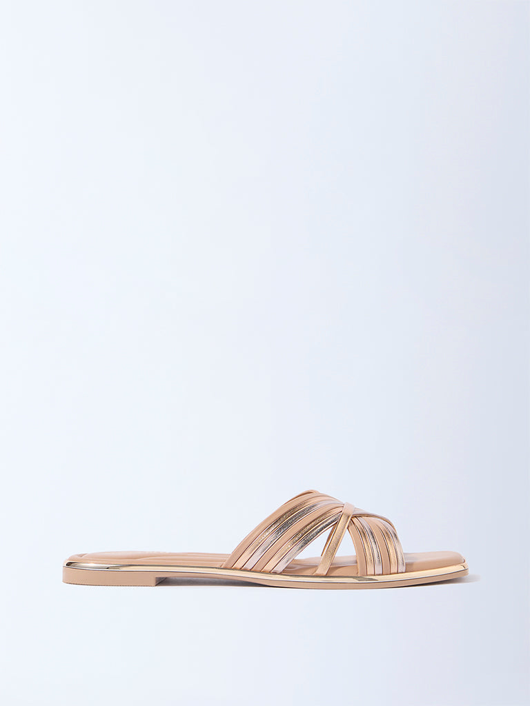 LUNA BLU Beige Multi-Strap Slides