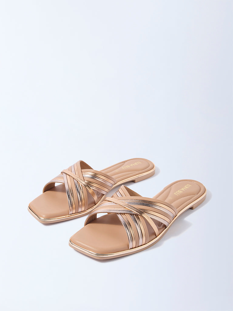 LUNA BLU Beige Multi-Strap Slides - Image 2