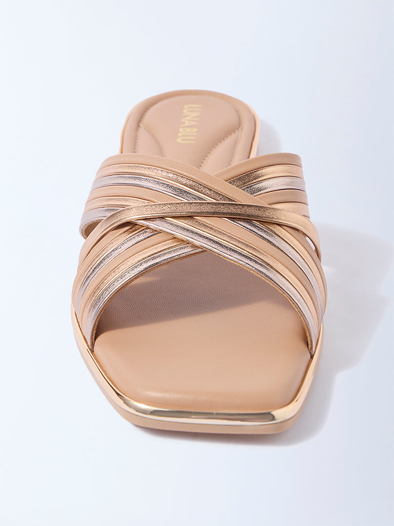 LUNA BLU Beige Multi-Strap Slides - Image 3