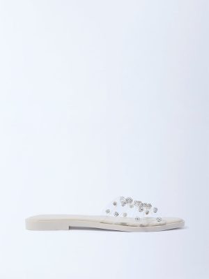 LUNA BLU Ivory Embellished Vinyl Slides
