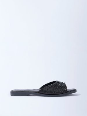 LUNA BLU Black Embellished Slides