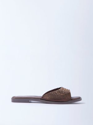 LUNA BLU Brown Embellished Slides