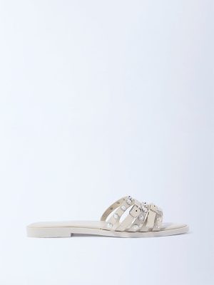 LUNA BLU Ivory Pearlescent Multi-Strap Slides