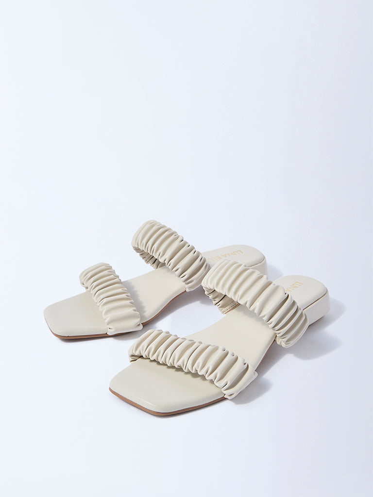 LUNA BLU Ivory Ruched Slip-On Sandals - Image 2