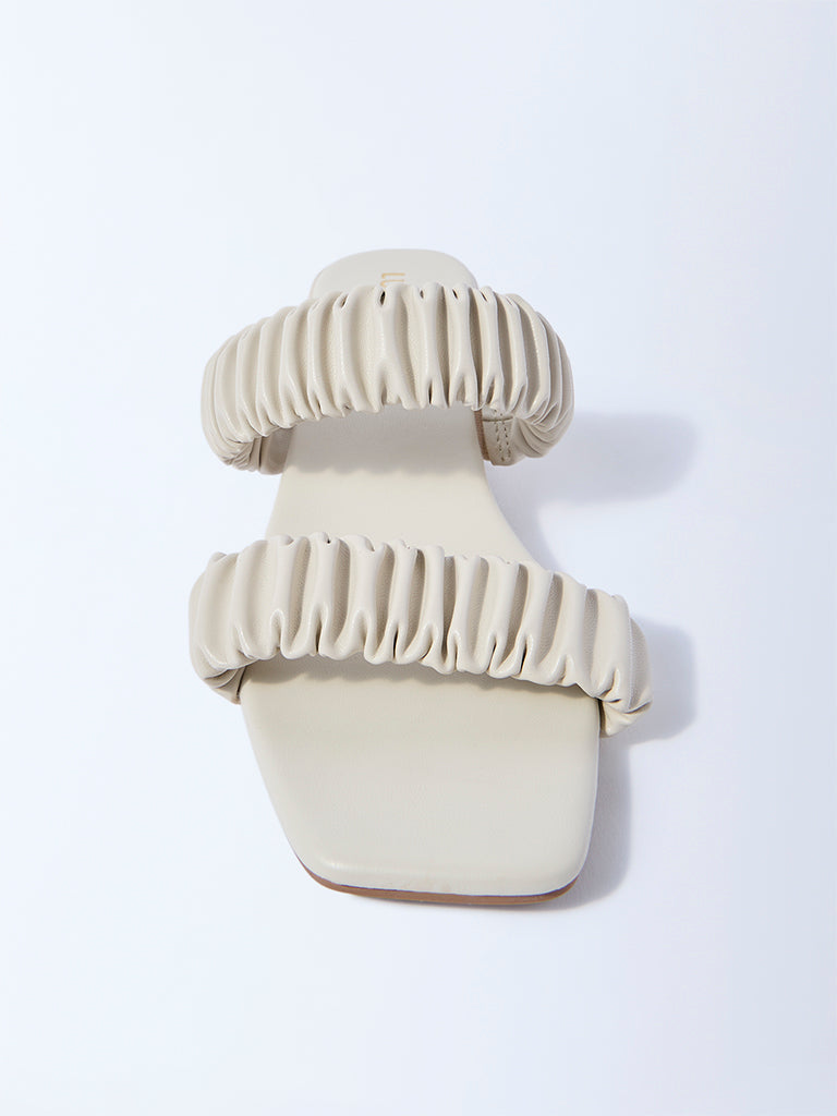 LUNA BLU Ivory Ruched Slip-On Sandals - Image 3