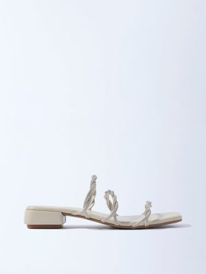 LUNA BLU Ivory Multi-Strap Embellished Sandals