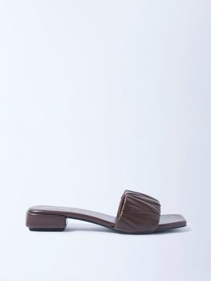 LUNA BLU Dark Brown Ruched Slides