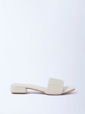 LUNA BLU Ivory Ruched Slip-On Sandals