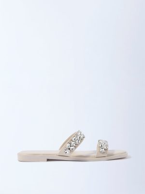 LUNA BLU Ivory Rhinestone-Detailed Sandals