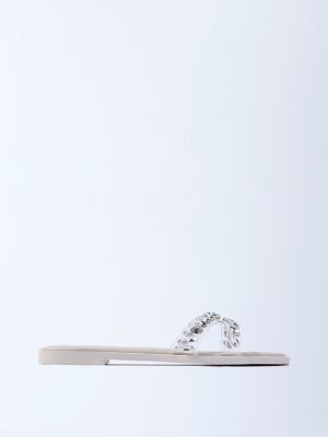 LUNA BLU Ivory Rhinestone Embellished Slides