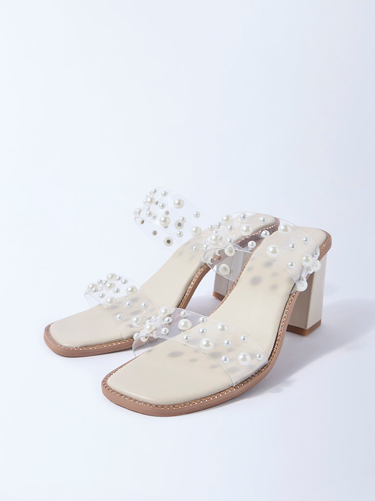 LUNA BLU Ivory Pearlescent Block Sandals - Image 2
