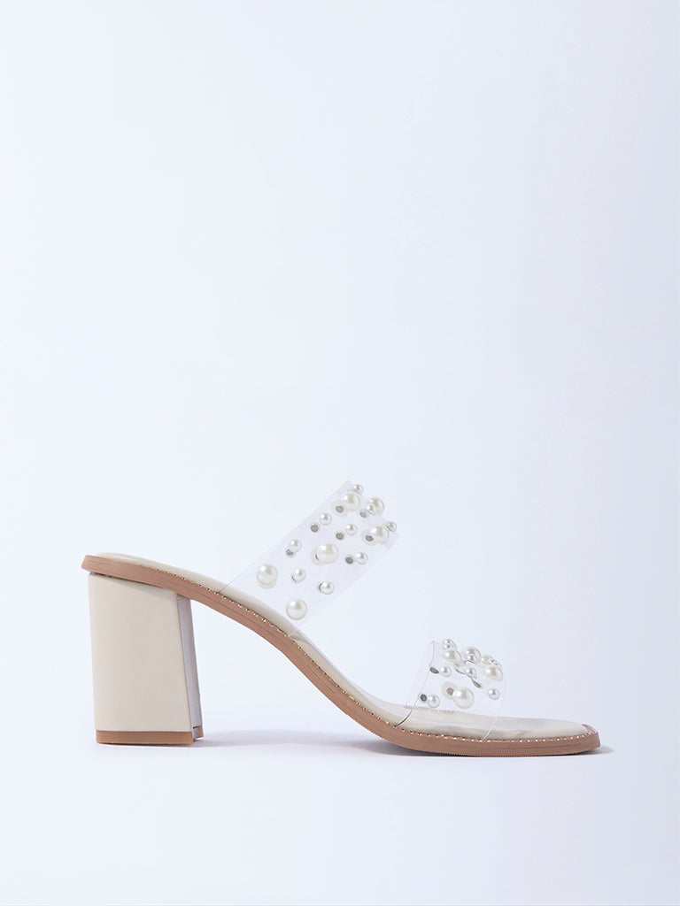 LUNA BLU Ivory Pearlescent Block Sandals