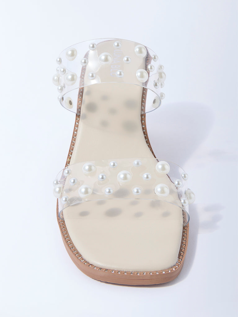 LUNA BLU Ivory Pearlescent Block Sandals - Image 3