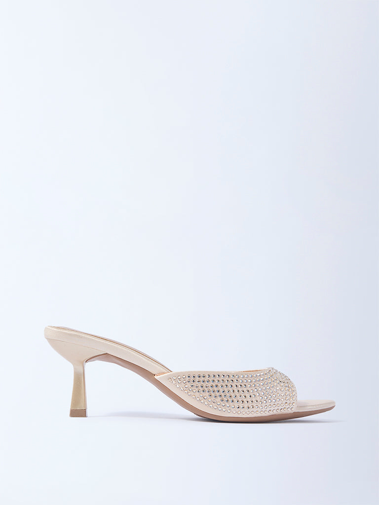 LUNA BLU Light Gold Diamante Embellished Heel Sandals - Image 2