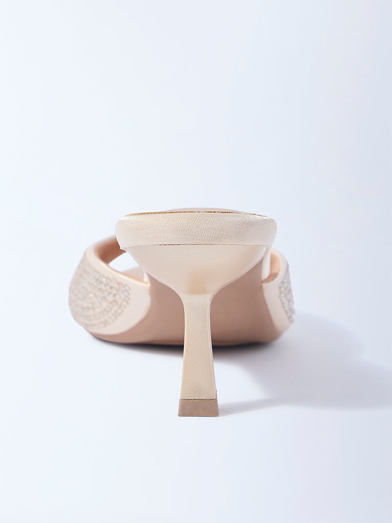 LUNA BLU Light Gold Diamante Embellished Heel Sandals - Image 4