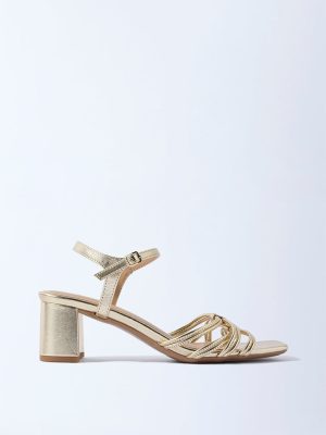 LUNA BLU Gold Multi-Strap Block-Heel Sandals