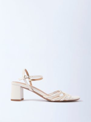LUNA BLU White Multi Strap Block-Heel Sandals