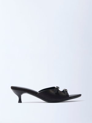 LUNA BLU Black Diamante-Detailed Kitten-Heel Sandals