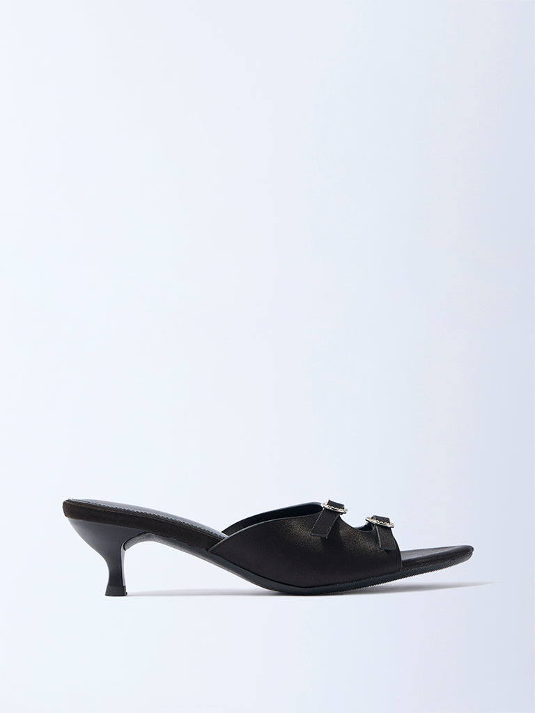 LUNA BLU Black Diamante-Detailed Kitten-Heel Sandals