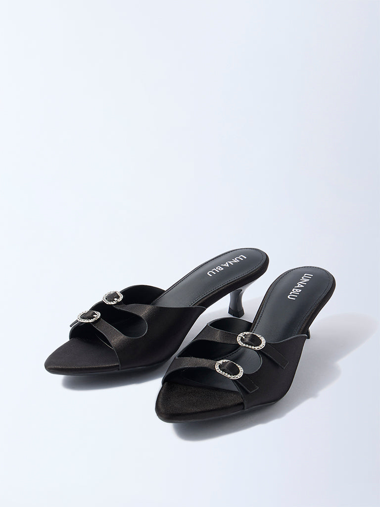 LUNA BLU Black Diamante-Detailed Kitten-Heel Sandals - Image 2
