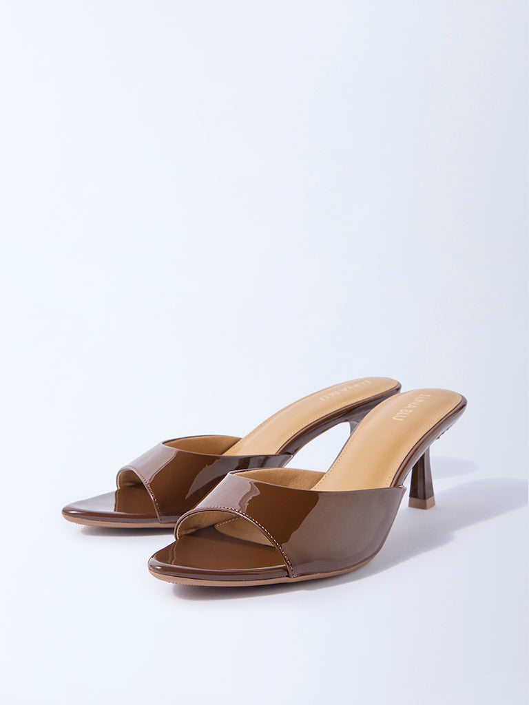 LUNA BLU Brown Solid Kitten Heel Sandals - Image 2
