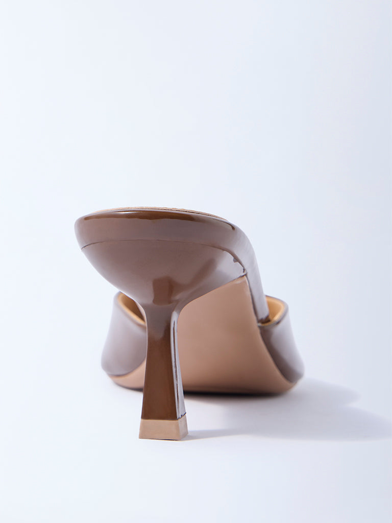 LUNA BLU Brown Solid Kitten Heel Sandals - Image 3