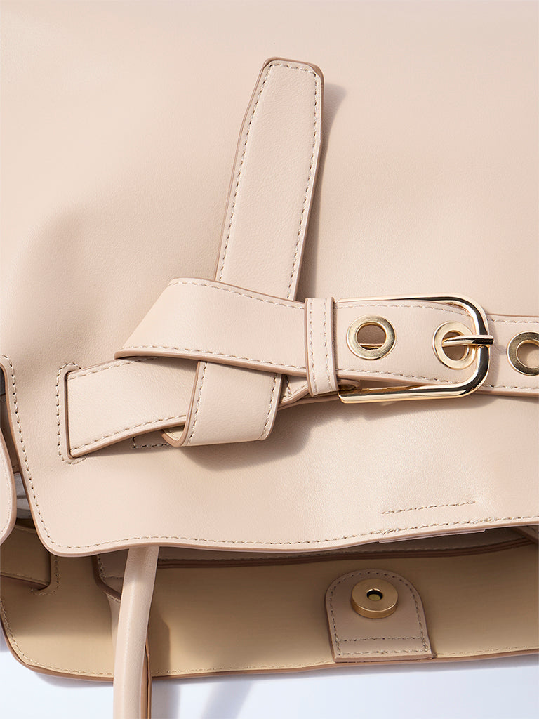 Westside Beige Buckle-Detailed Tote Bag - Image 3