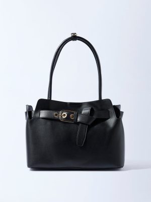 Westside Black Buckle-Detailed Tote Bag