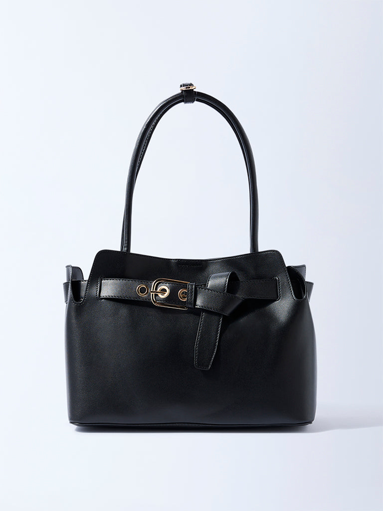 Westside Black Buckle-Detailed Tote Bag