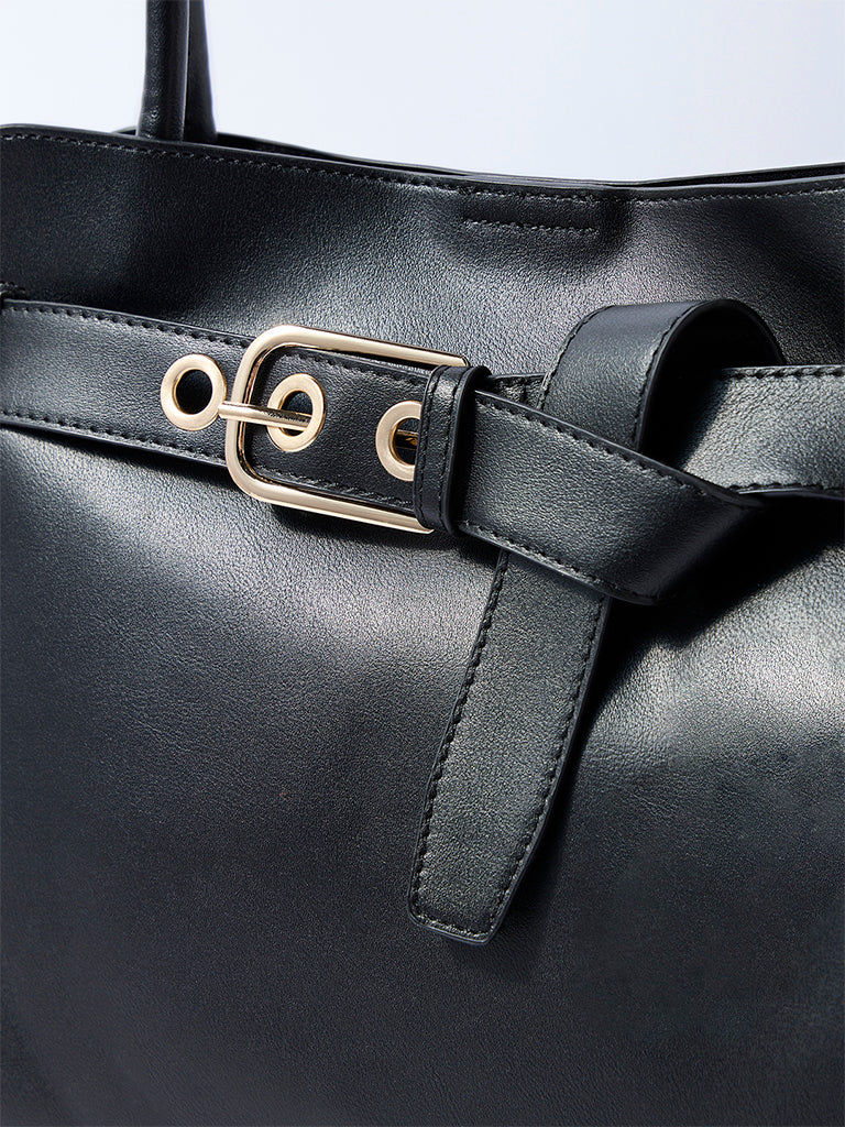 Westside Black Buckle-Detailed Tote Bag - Image 3