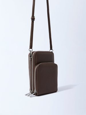 Westside Brown Textured Wallet-Style Sling Bag