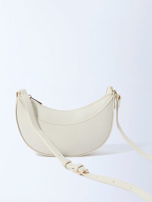 Westside Off-White Textured Saddle Bag