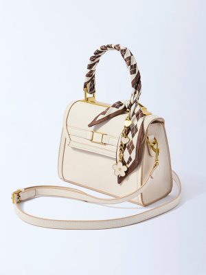 Westside Beige Satchel Bag with Sling Handle. Bag Charm and Scarf Set