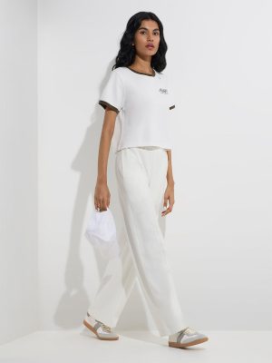 Studiofit White Text Patterned Cotton-Blend T-Shirt