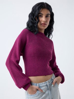 Nuon Magenta Knit-Textured Sweater