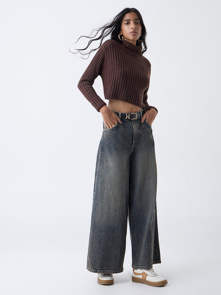 Nuon Dark Brown Self-Striped Sweater - Image 2