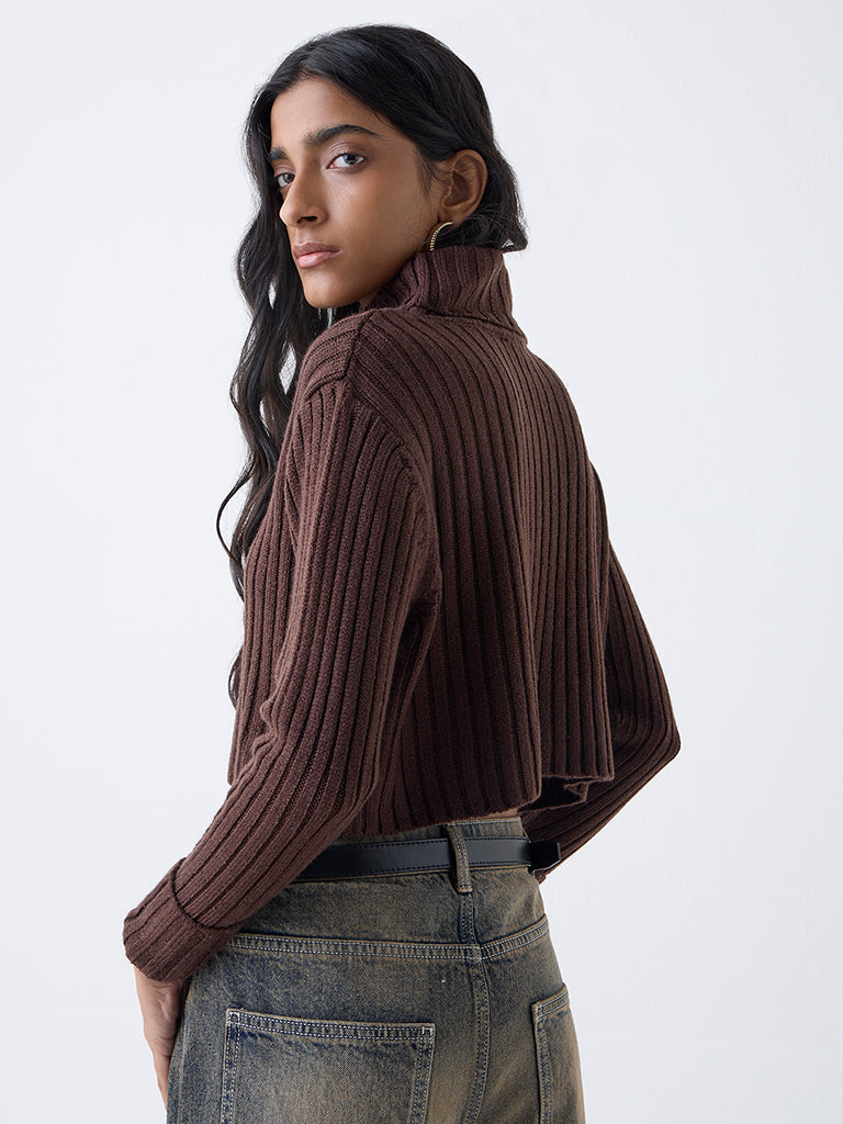Nuon Dark Brown Self-Striped Sweater - Image 4