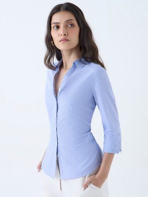 Wardrobe Blue Stripe Printed Shirt