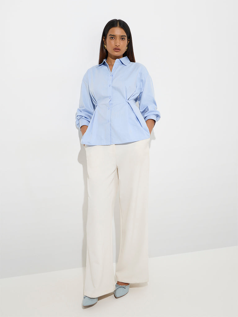 Wardrobe Light Blue Cotton-Blend Shirt - Image 2