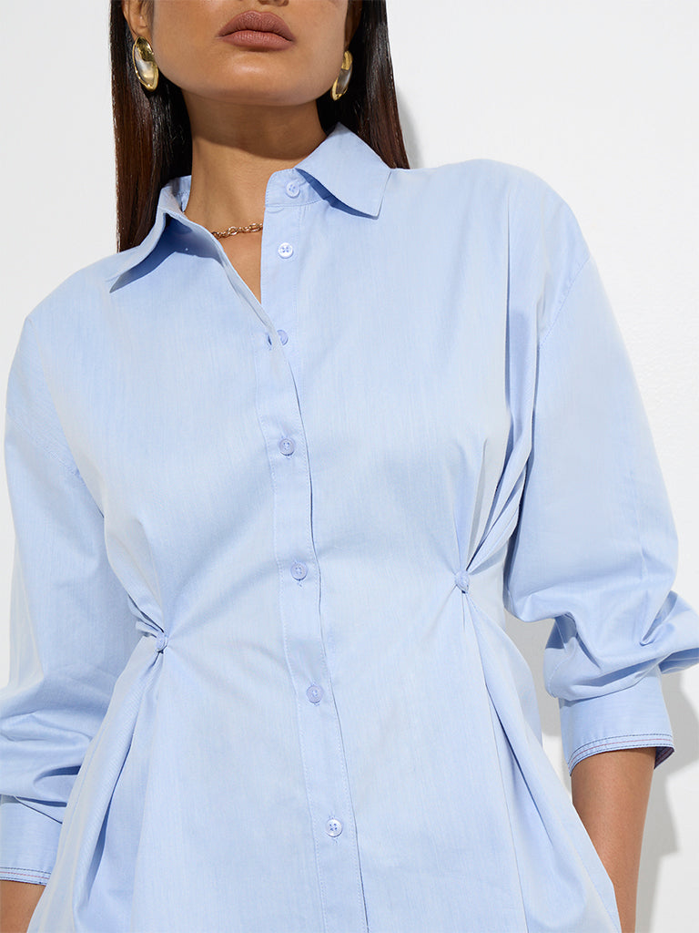 Wardrobe Light Blue Cotton-Blend Shirt - Image 3