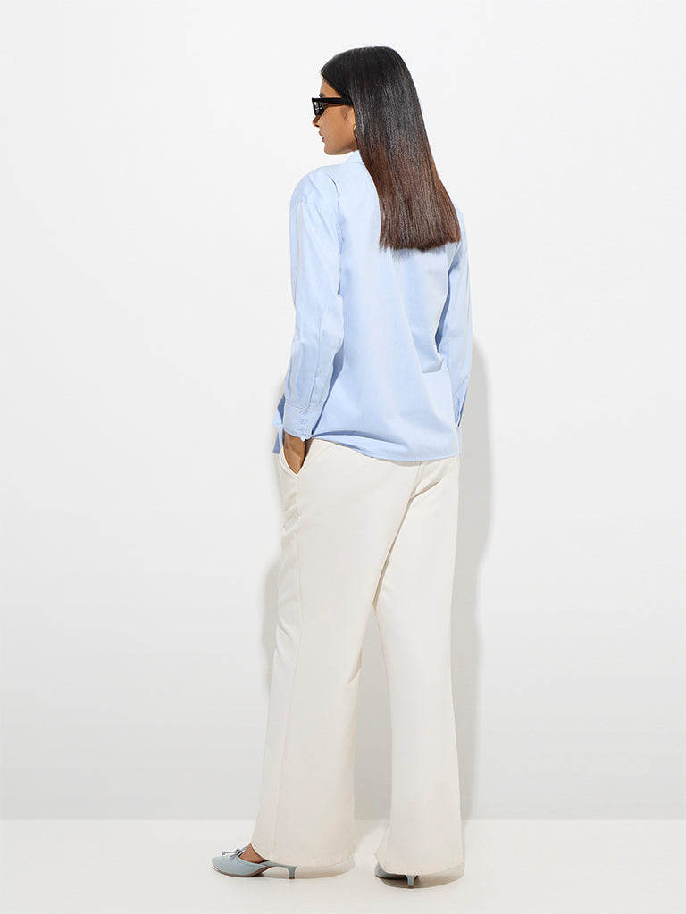 Wardrobe Light Blue Cotton-Blend Shirt - Image 4