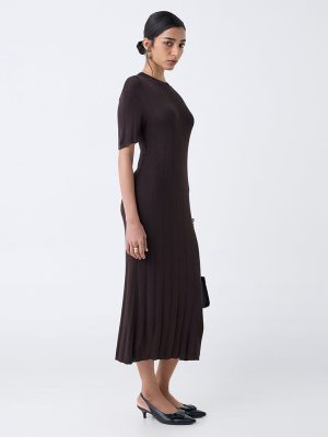 Wardrobe Dark Brown Knitted Bodycon Dress