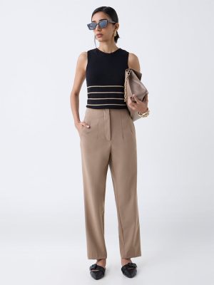 Wardrobe Black Striped Knit-Textured Top