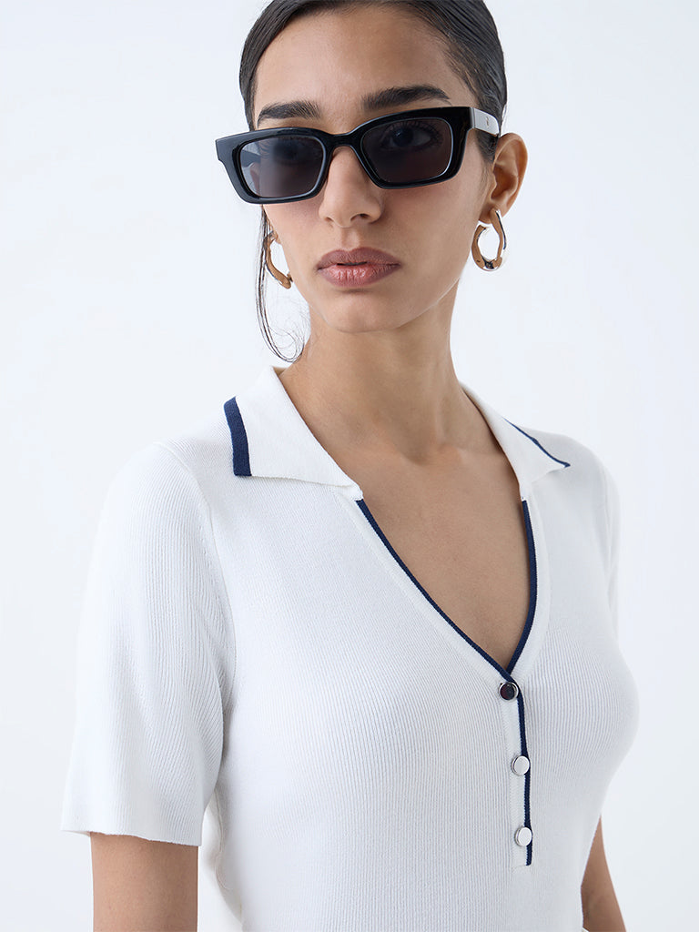 Wardrobe White Ribbed-Textured T-Shirt - Image 3