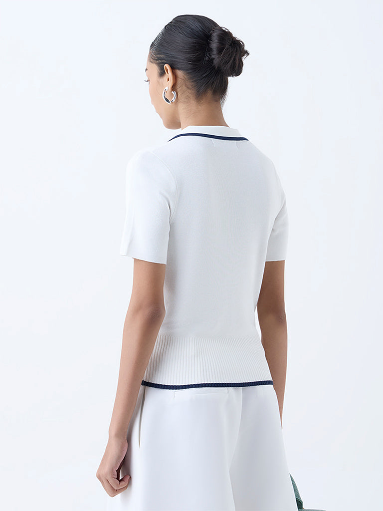 Wardrobe White Ribbed-Textured T-Shirt - Image 4