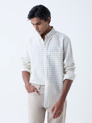 WES Casuals Sage Checks Pattern Relaxed-Fit Cotton-Blend Shirt