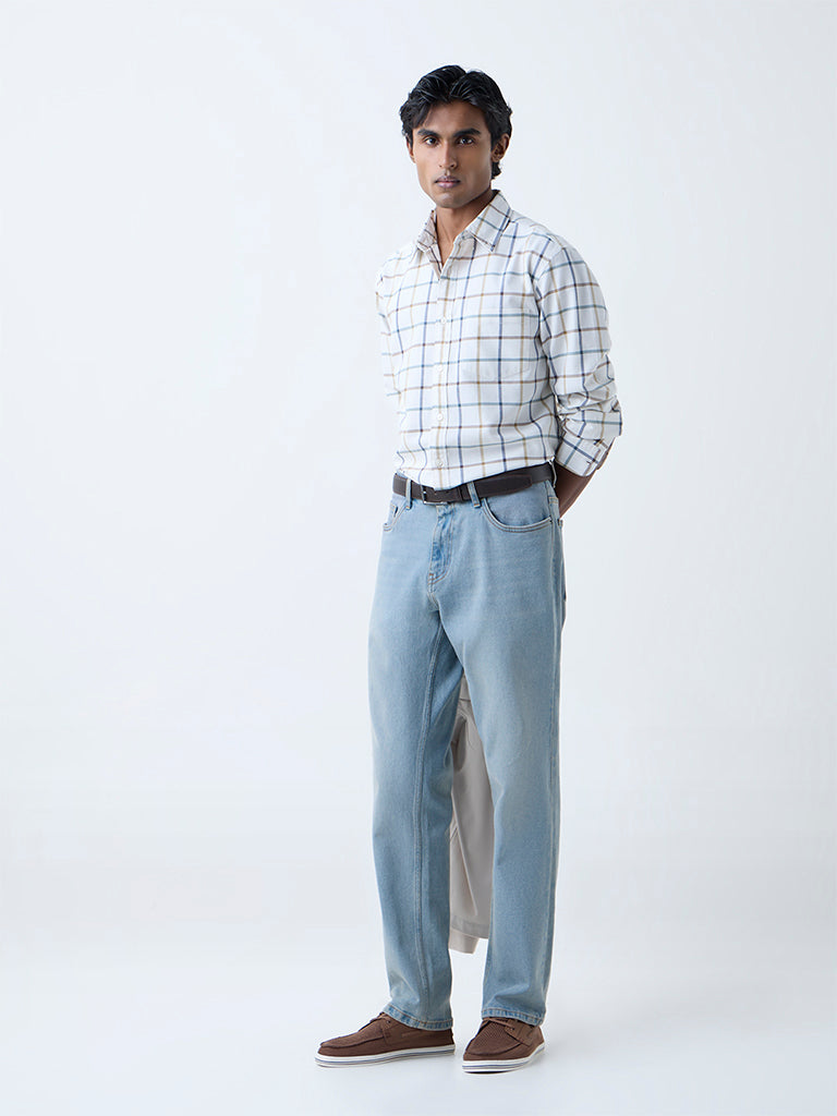 WES Casuals White Checks Printed Relaxed-Fit Cotton Shirt - Image 2