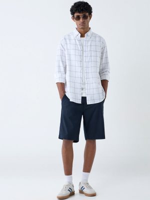 WES Casuals White Checks Relaxed-Fit Cotton-Blend Shirt