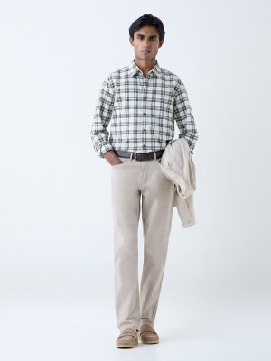 WES Casuals Dark Green Checks Relaxed-Fit Cotton Shirt